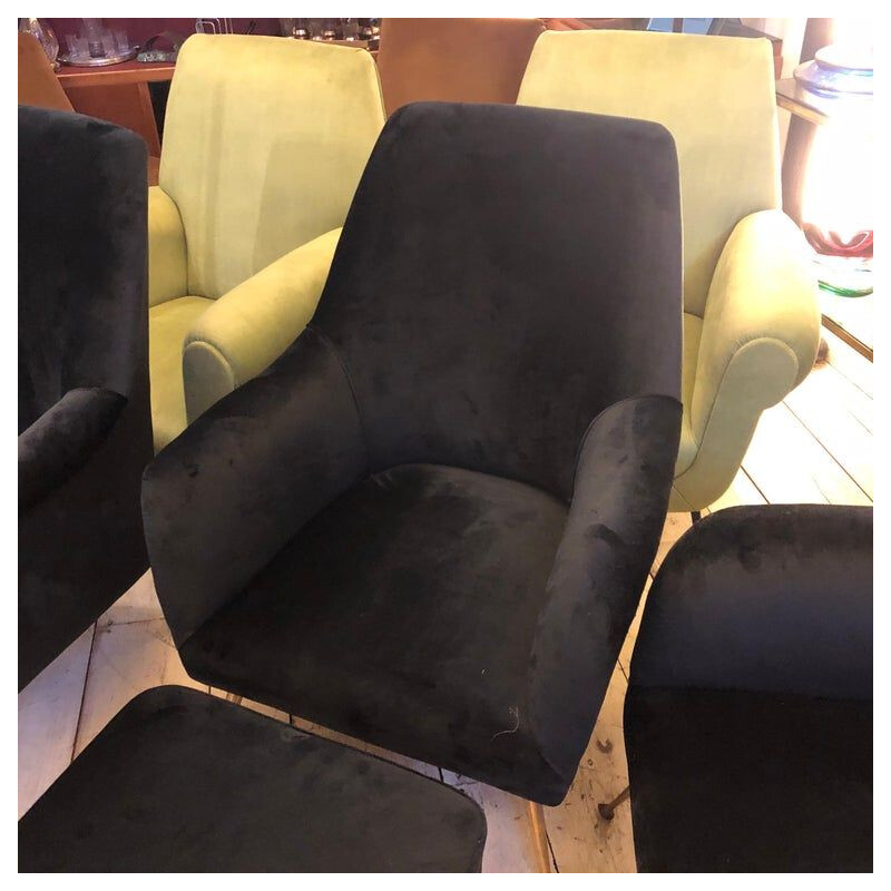 Vintage living room in black velvet and brass 1950s