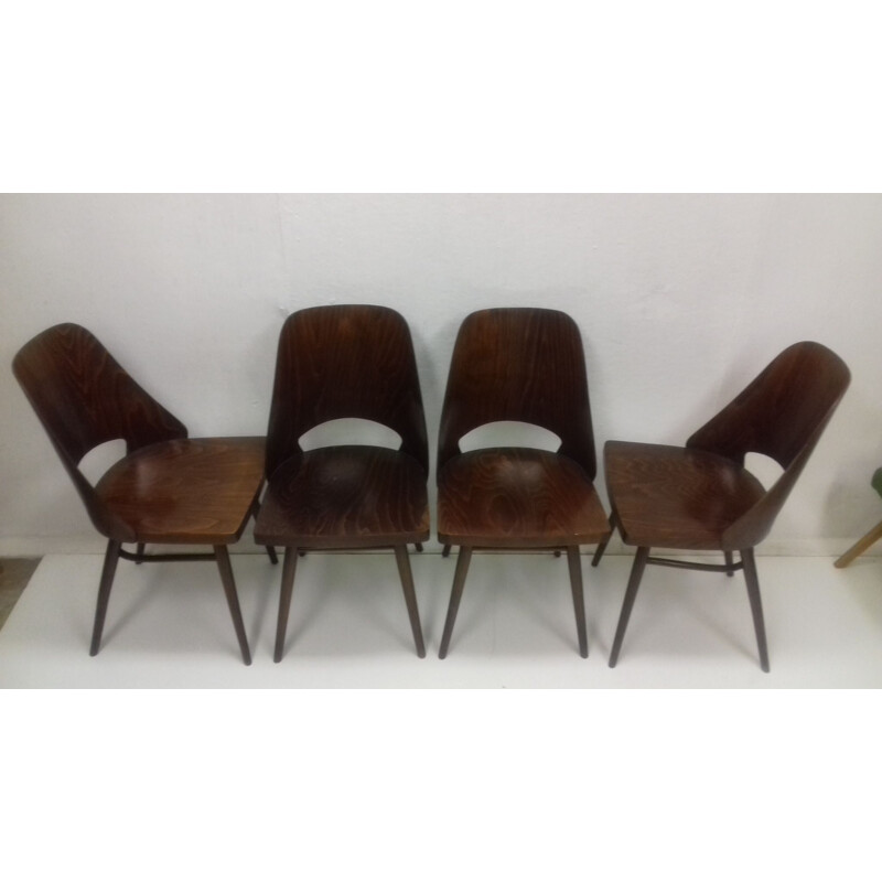 Suite de 4 chaises vintage pour Thonet en hêtre des années 1960