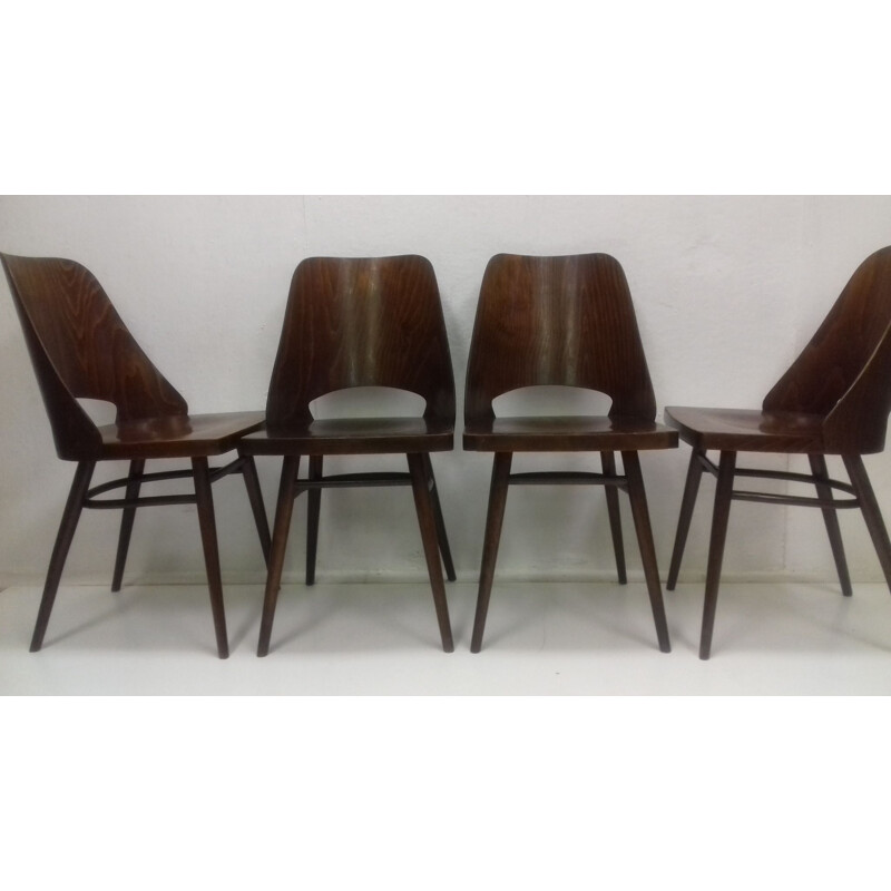 Juego de 4 sillas vintage de madera de haya Thonet de los años 60