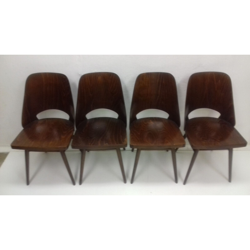 Juego de 4 sillas vintage de madera de haya Thonet de los años 60