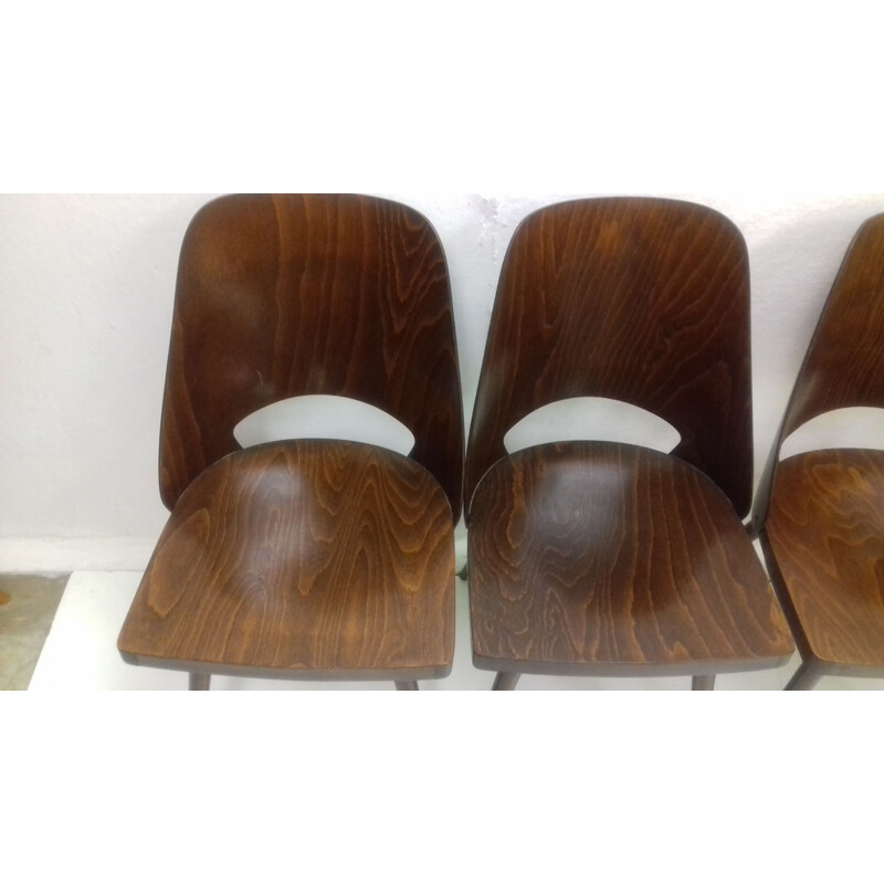 Juego de 4 sillas vintage de madera de haya Thonet de los años 60