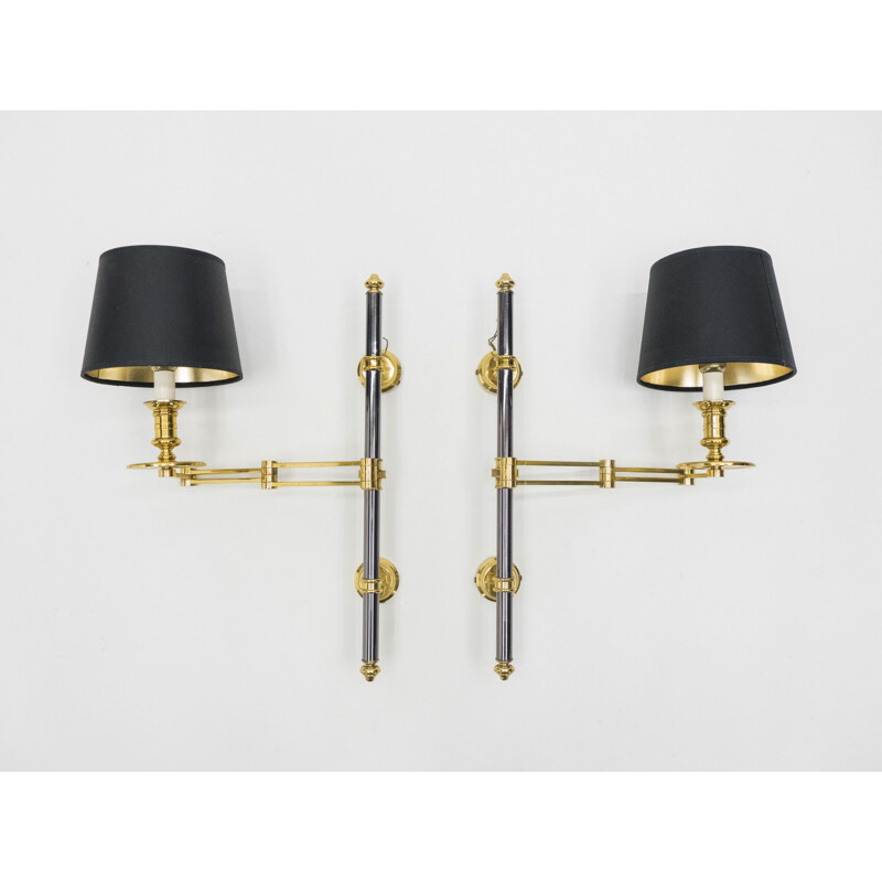 Pair of vintage retractable sconces for Maison Jansen in metal and brass 1960