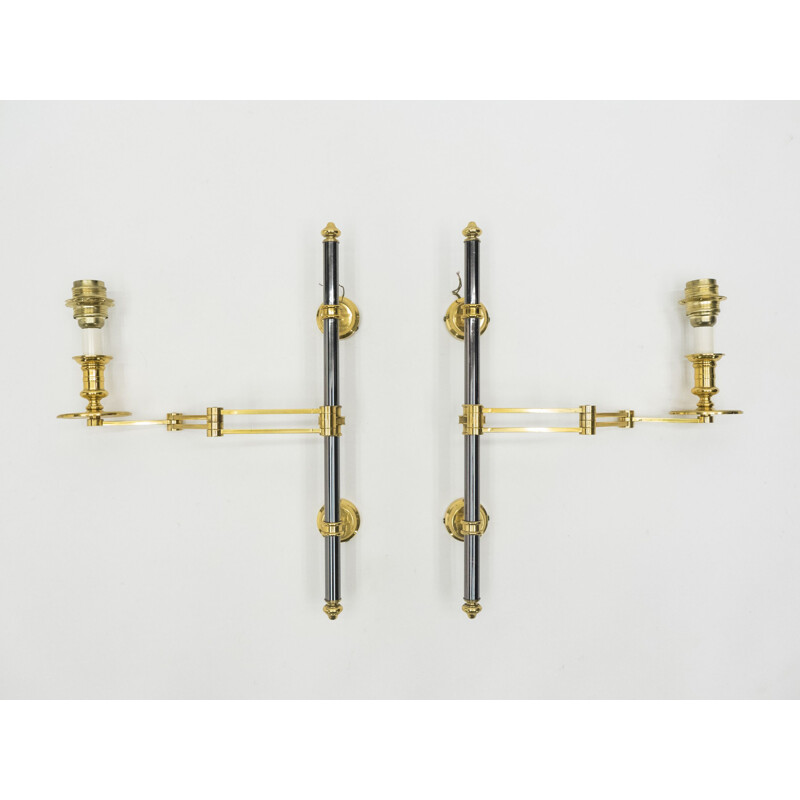 Pair of vintage retractable sconces for Maison Jansen in metal and brass 1960