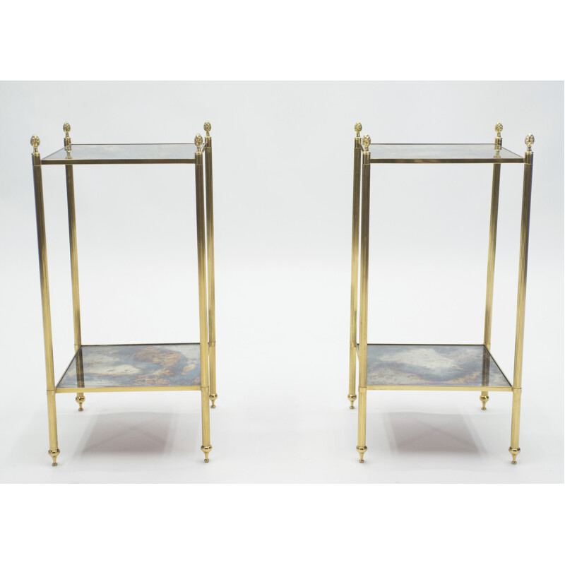 Pair of vintage sofa tables brass mirror by Maison Jansen 1960