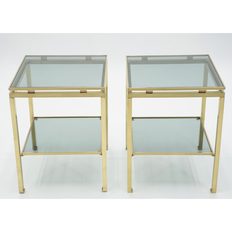 Vintage pair of sofa tables in brass by Guy Lefevre for Maison Jansen 70s