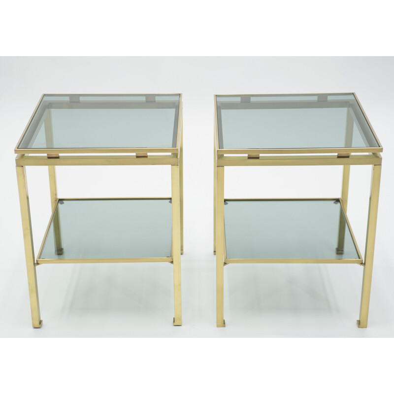 Vintage pair of sofa tables in brass by Guy Lefevre for Maison Jansen 70s