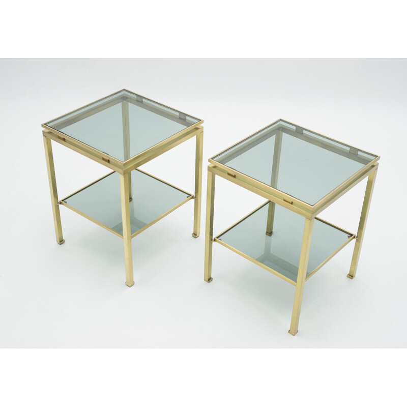 Vintage pair of sofa tables in brass by Guy Lefevre for Maison Jansen 70s