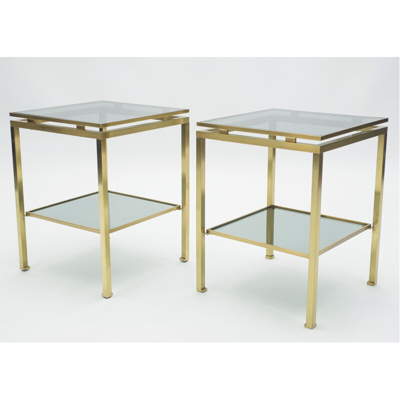 Vintage pair of sofa tables in brass by Guy Lefevre for Maison Jansen 70s