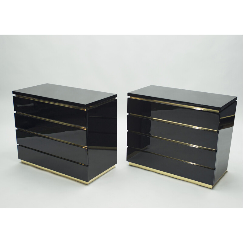 Pair of vintage chest of drawers brass lacquered by J.C. Mahey for Maison Romeo 1970