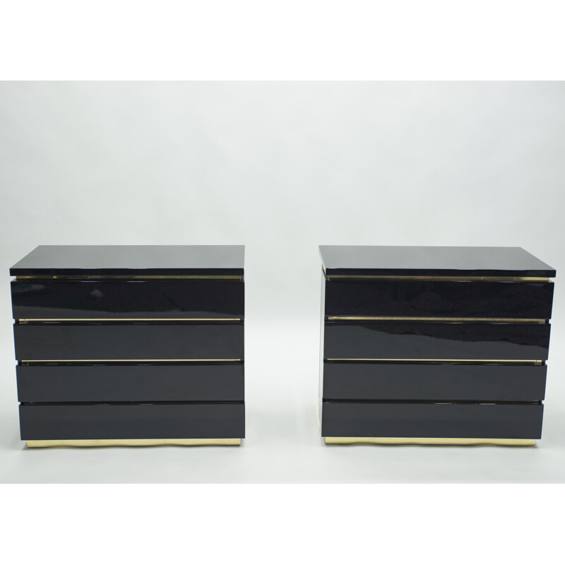 Pair of vintage chest of drawers brass lacquered by J.C. Mahey for Maison Romeo 1970