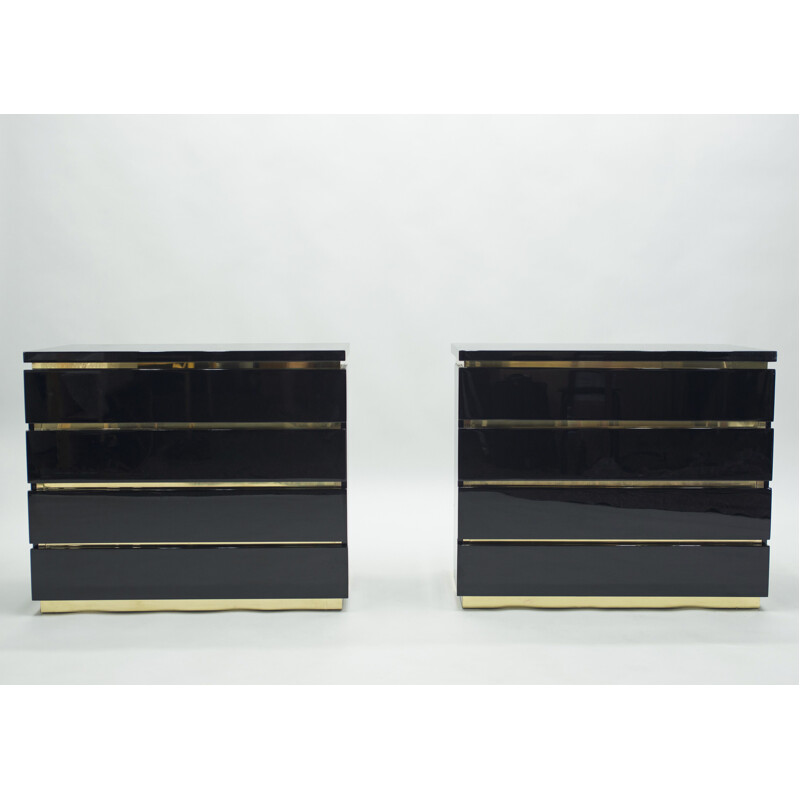 Pair of vintage chest of drawers brass lacquered by J.C. Mahey for Maison Romeo 1970