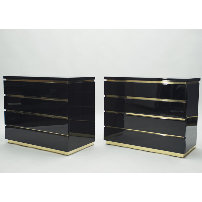 Pair of vintage chest of drawers brass lacquered by J.C. Mahey for Maison Romeo 1970