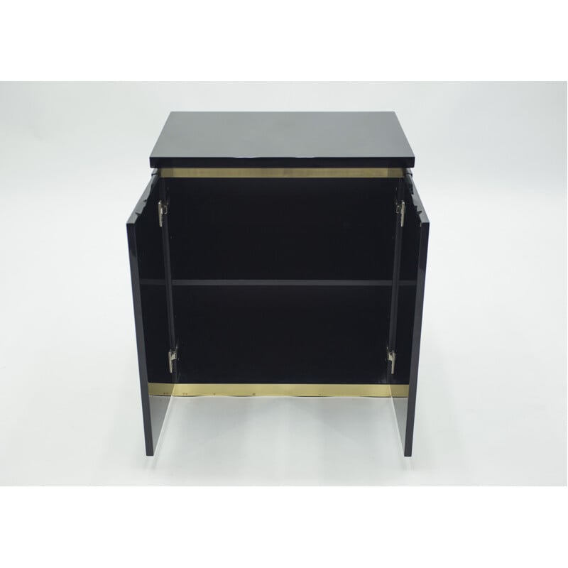 Pair of vintage chest of drawers in black lacquer and brass by J.C. Mahey for Maison Romeo, 1970