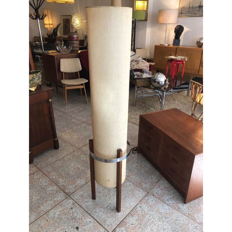 Scandinavische vintage vloerlamp in beige canvas en rozenhout 1960