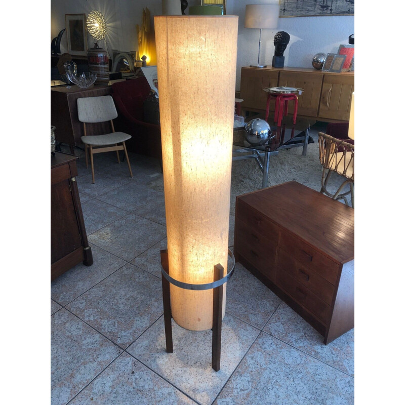 Scandinavische vintage vloerlamp in beige canvas en rozenhout 1960