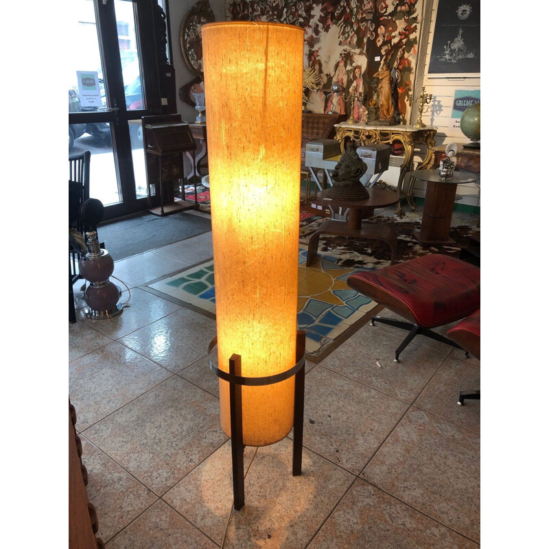 Skandinavische Vintage-Stehlampe aus beigem Stoff und Palisanderholz 1960