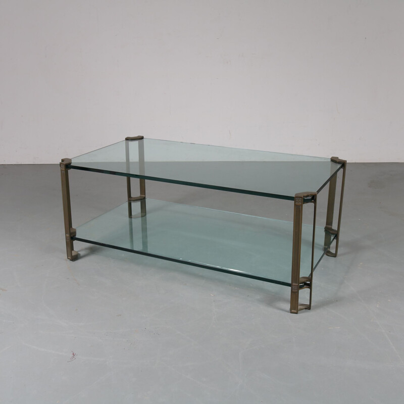 Vintage coffee table in glass and brass by Peter Ghyczy for Ghyczy, the Netherlands 1970s