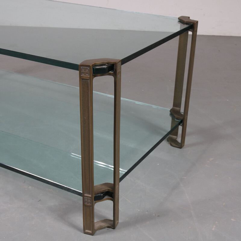 Vintage coffee table in glass and brass by Peter Ghyczy for Ghyczy, the Netherlands 1970s