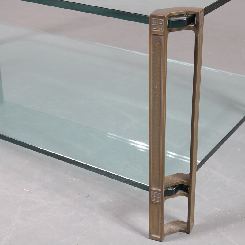 Vintage coffee table in glass and brass by Peter Ghyczy for Ghyczy, the Netherlands 1970s