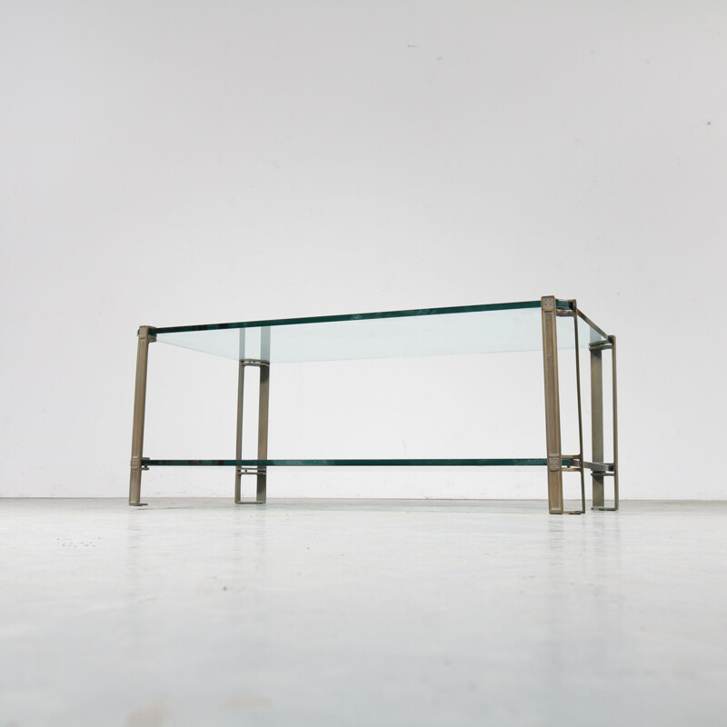 Vintage coffee table in glass and brass by Peter Ghyczy for Ghyczy, the Netherlands 1970s