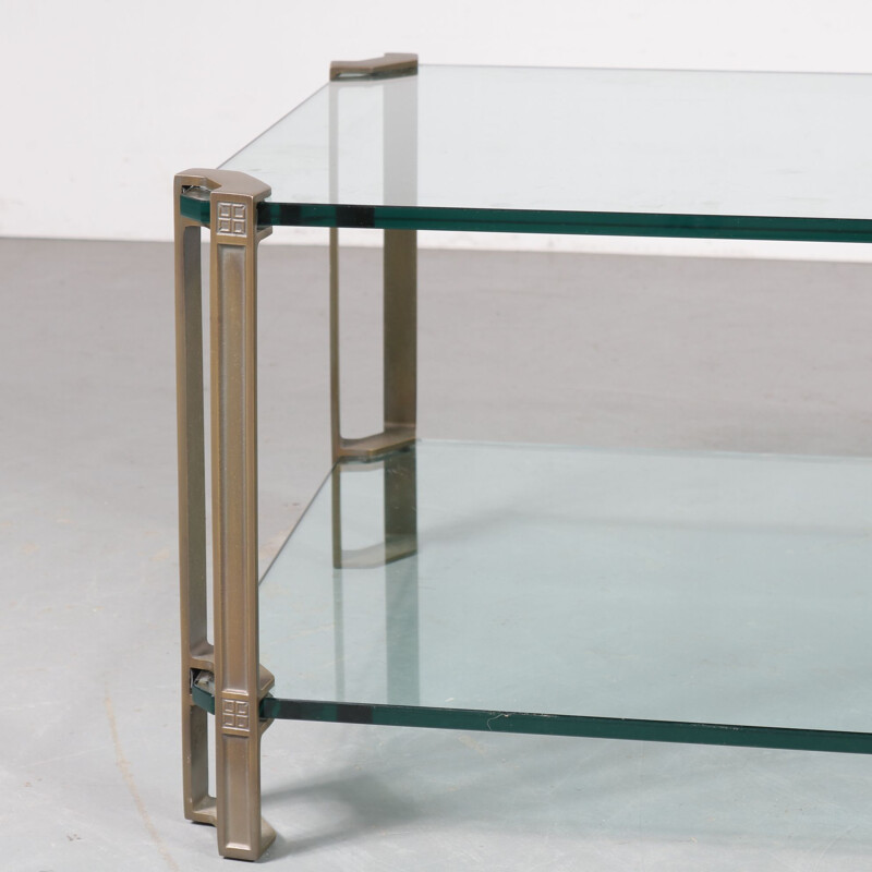 Vintage coffee table in glass and brass by Peter Ghyczy for Ghyczy, the Netherlands 1970s