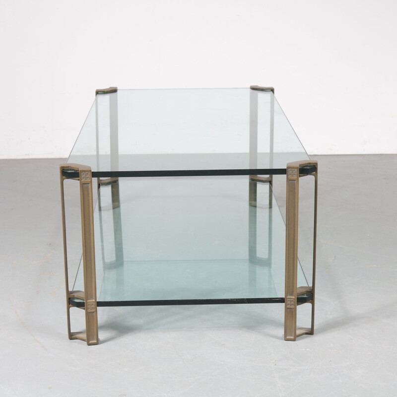 Vintage coffee table in glass and brass by Peter Ghyczy for Ghyczy, the Netherlands 1970s