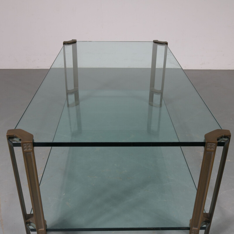 Table basse vintage en verre et laiton par Peter Ghyczy pour Ghyczy, Pays-Bas années 1970