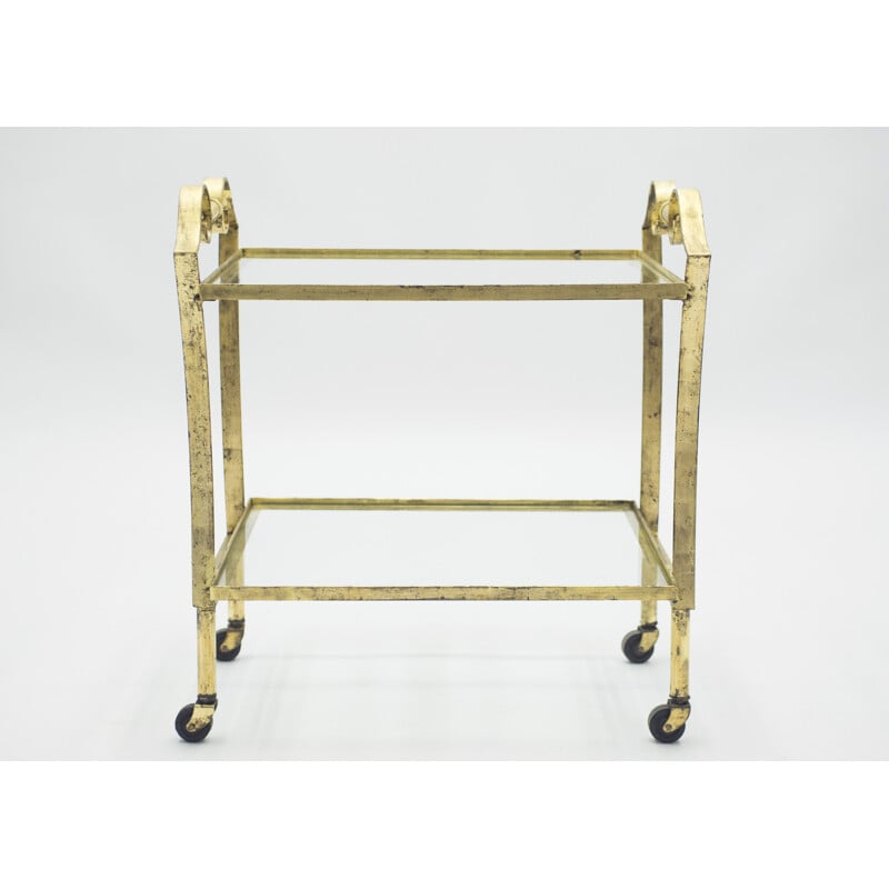 Vintage gilded iron and glass serving table for Maison Ramsay, 1940