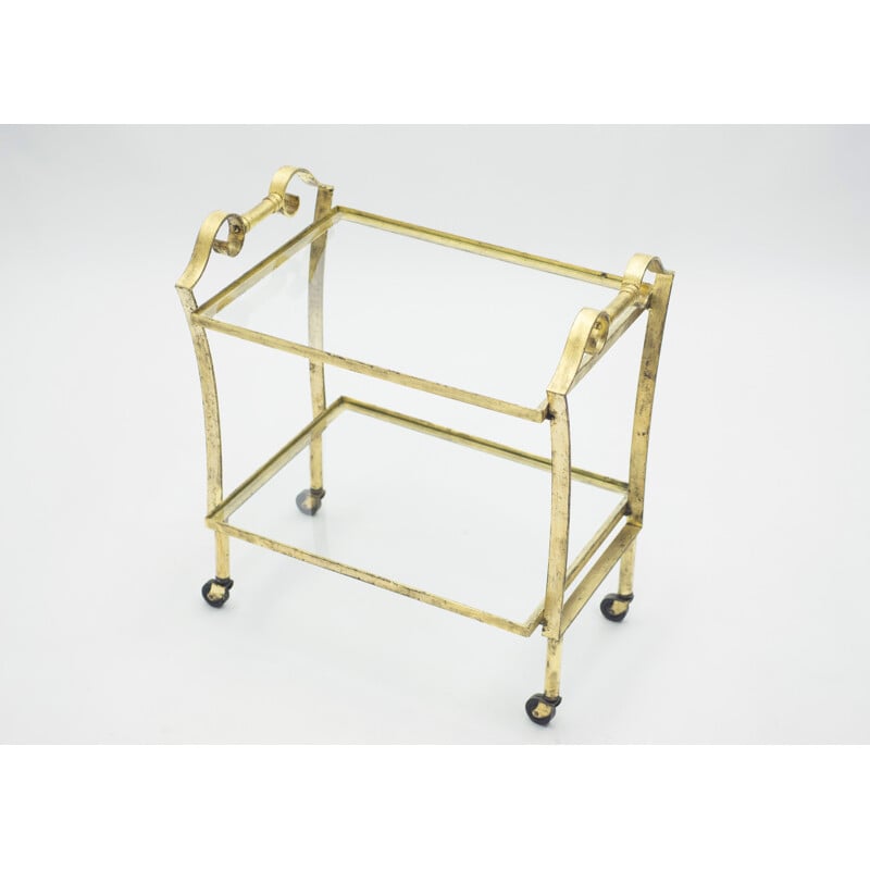 Vintage gilded iron and glass serving table for Maison Ramsay, 1940