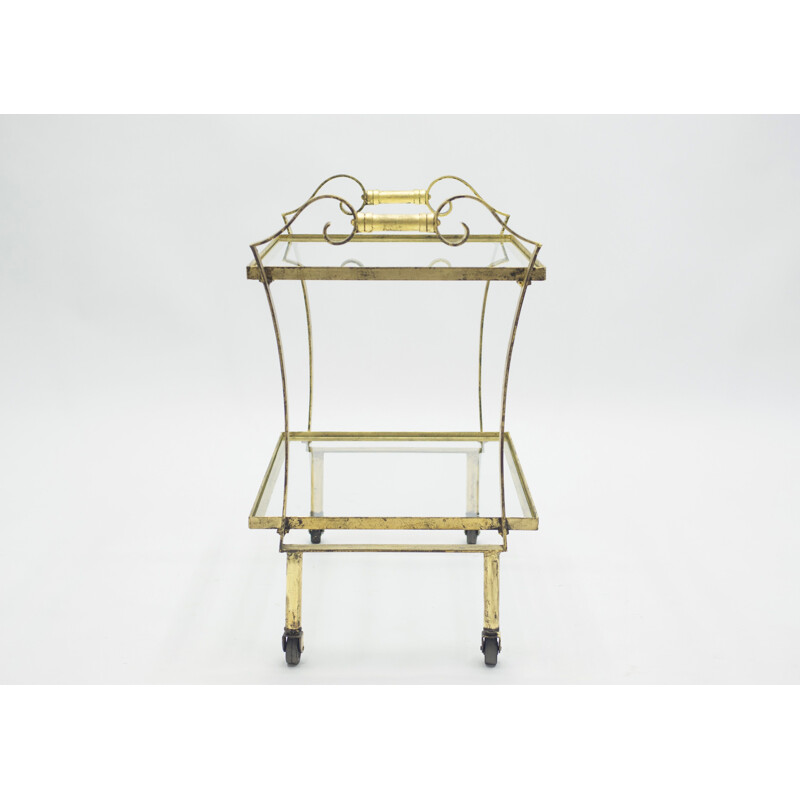 Vintage gilded iron and glass serving table for Maison Ramsay, 1940