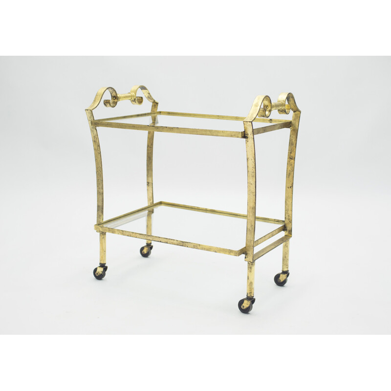 Vintage gilded iron and glass serving table for Maison Ramsay, 1940