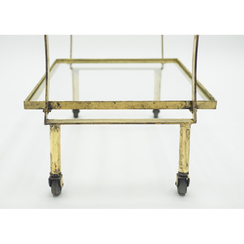 Vintage gilded iron and glass serving table for Maison Ramsay, 1940
