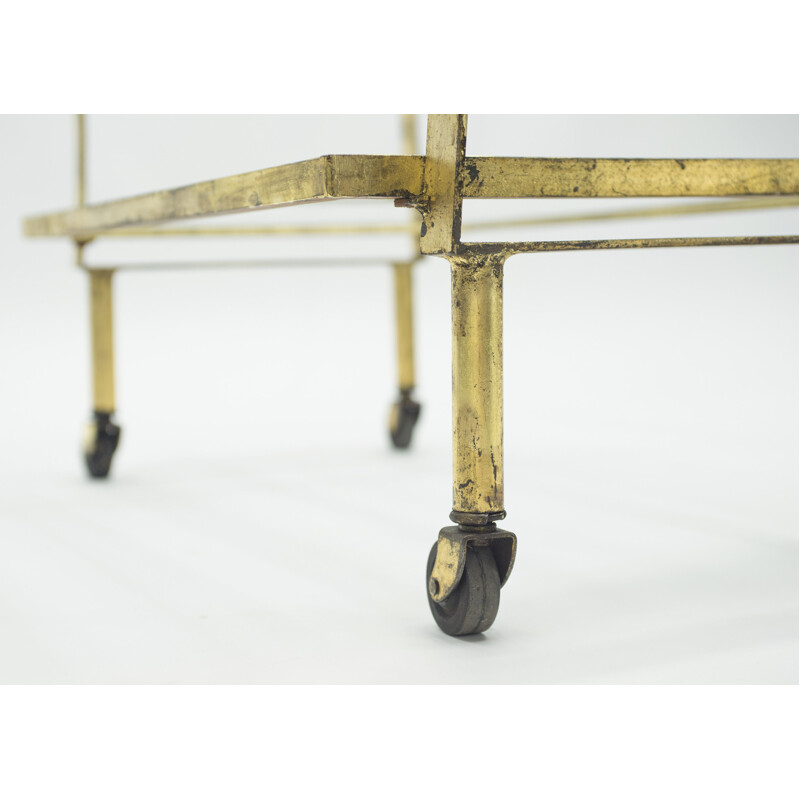 Vintage gilded iron and glass serving table for Maison Ramsay, 1940