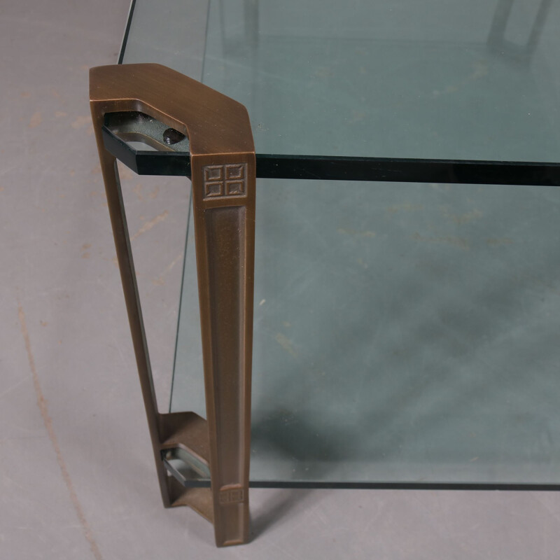 Table basse vintage en verre et laiton par Peter Ghyczy pour Ghyczy, Pays-Bas années 1970