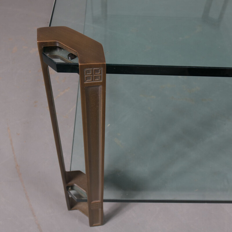 Vintage coffee table in glass and brass by Peter Ghyczy for Ghyczy, the Netherlands 1970s