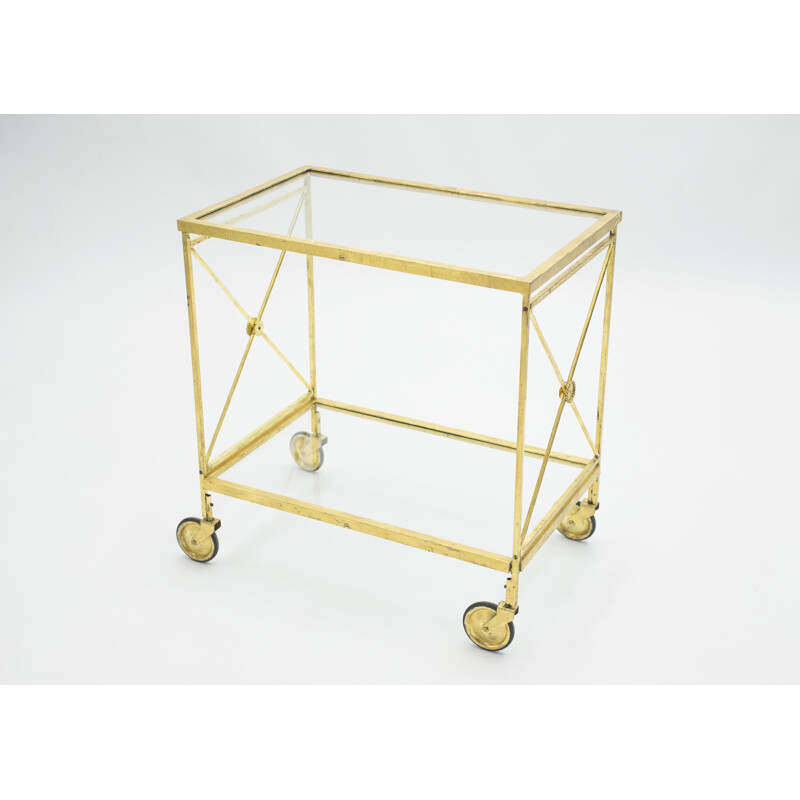 Vintage gilded iron and glass serving table for Maison Jansen, 1960