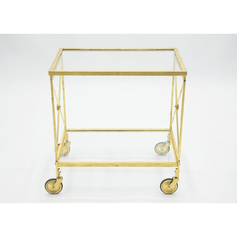Vintage gilded iron and glass serving table for Maison Jansen, 1960