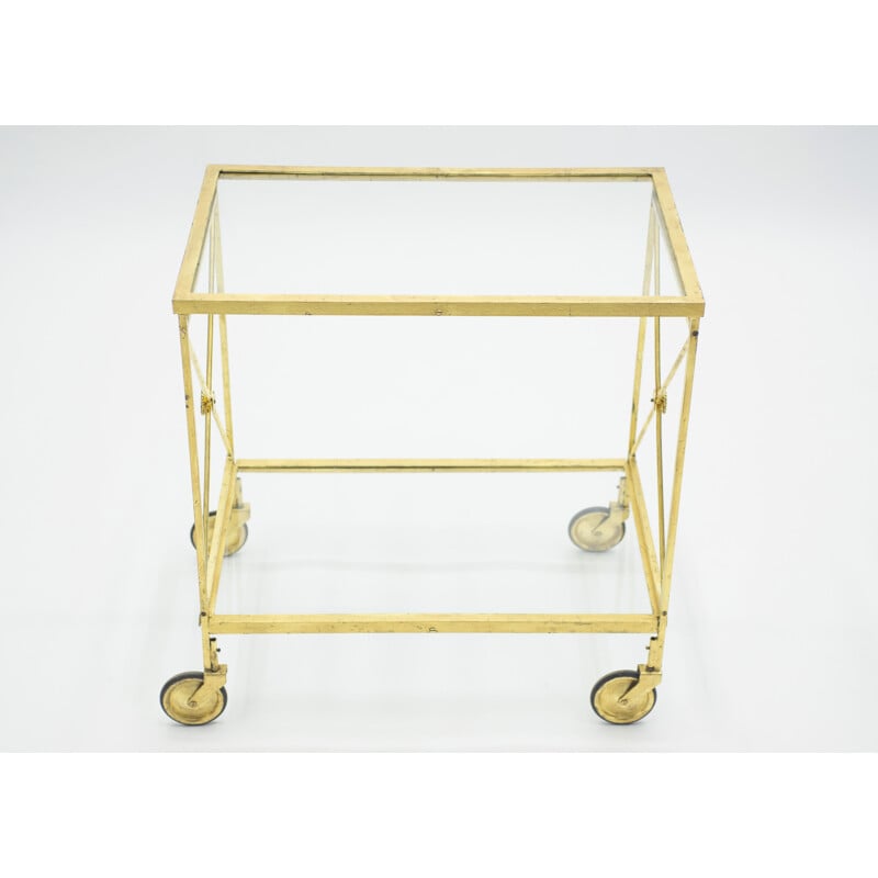 Vintage gilded iron and glass serving table for Maison Jansen, 1960