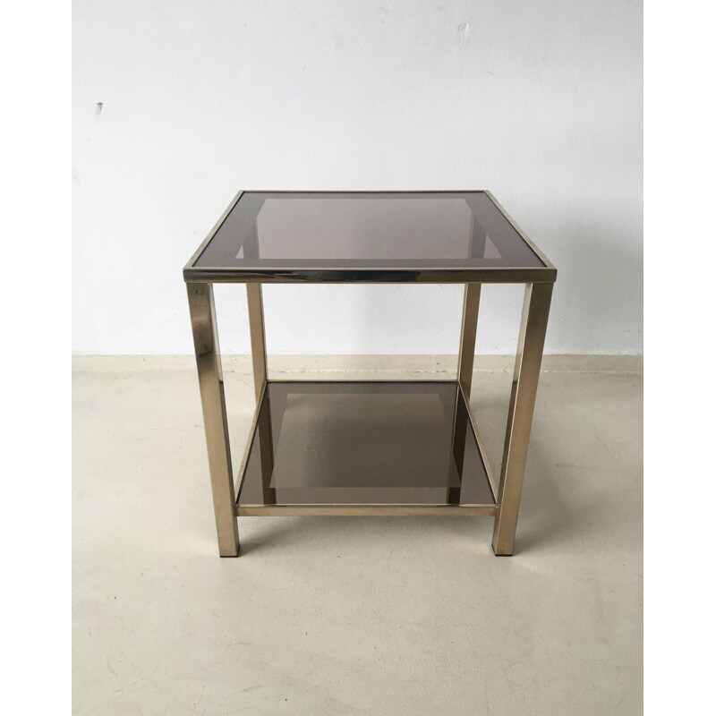 Tavolino in metallo, foglia d'oro e vetro - 1960