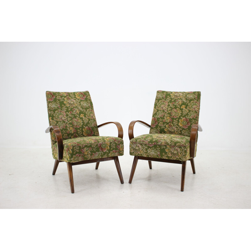 Pair of green armchairs in beechwood by Thon