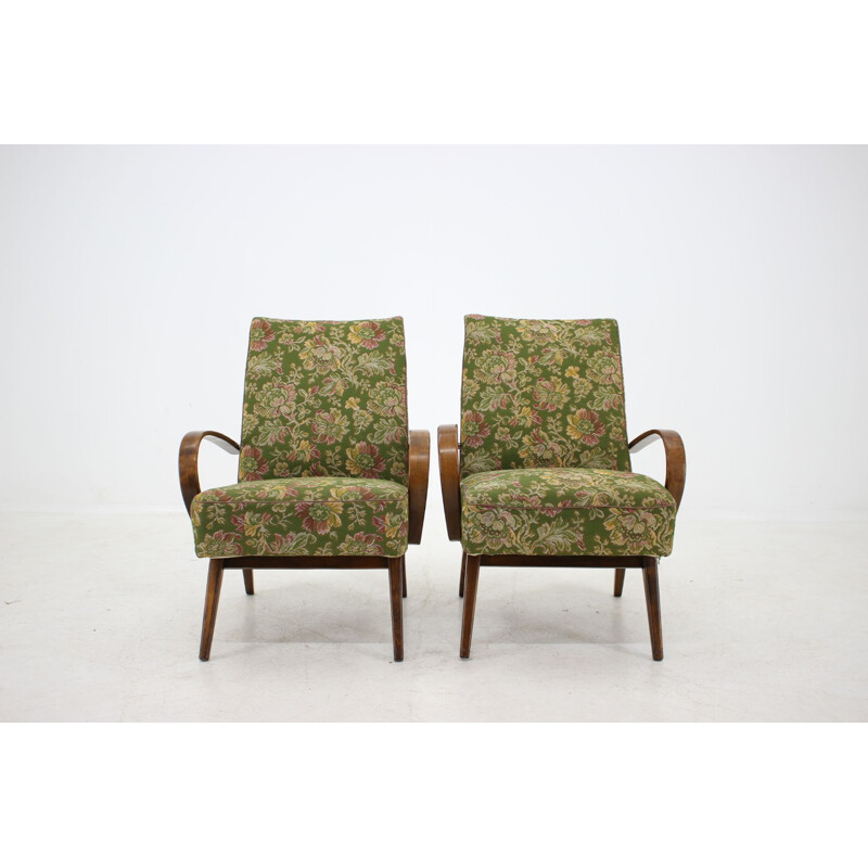 Pair of green armchairs in beechwood by Thon