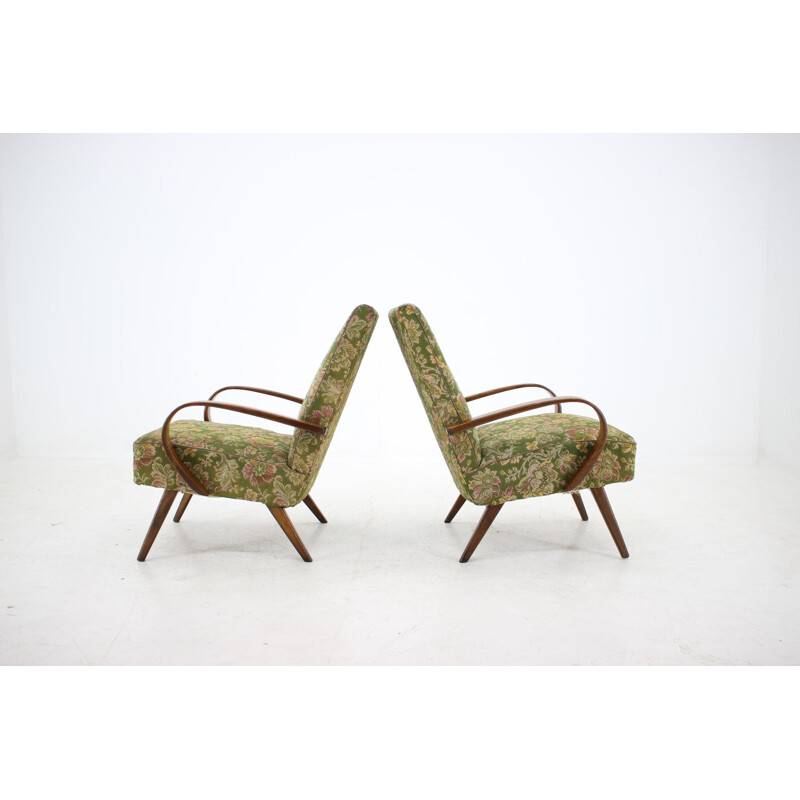 Pair of green armchairs in beechwood by Thon