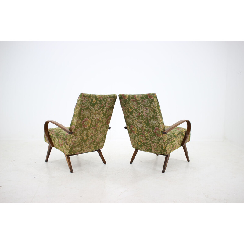 Pair of green armchairs in beechwood by Thon