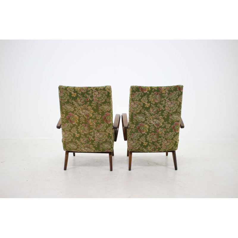 Pair of green armchairs in beechwood by Thon