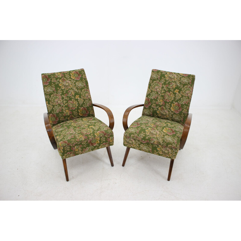 Pair of green armchairs in beechwood by Thon