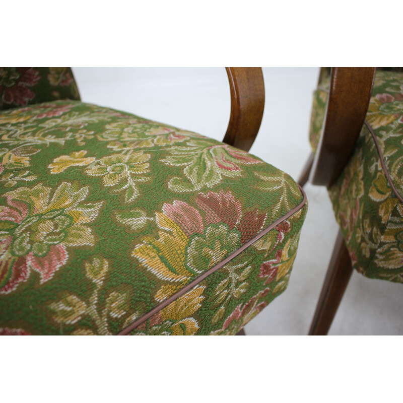 Pair of green armchairs in beechwood by Thon