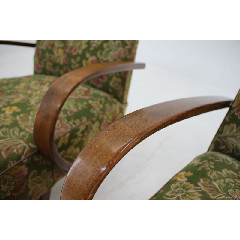 Pair of green armchairs in beechwood by Thon