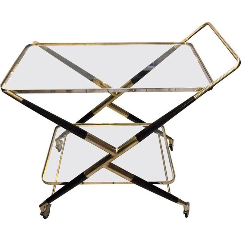 Vintage italian bar cart in wood and brass 1950s