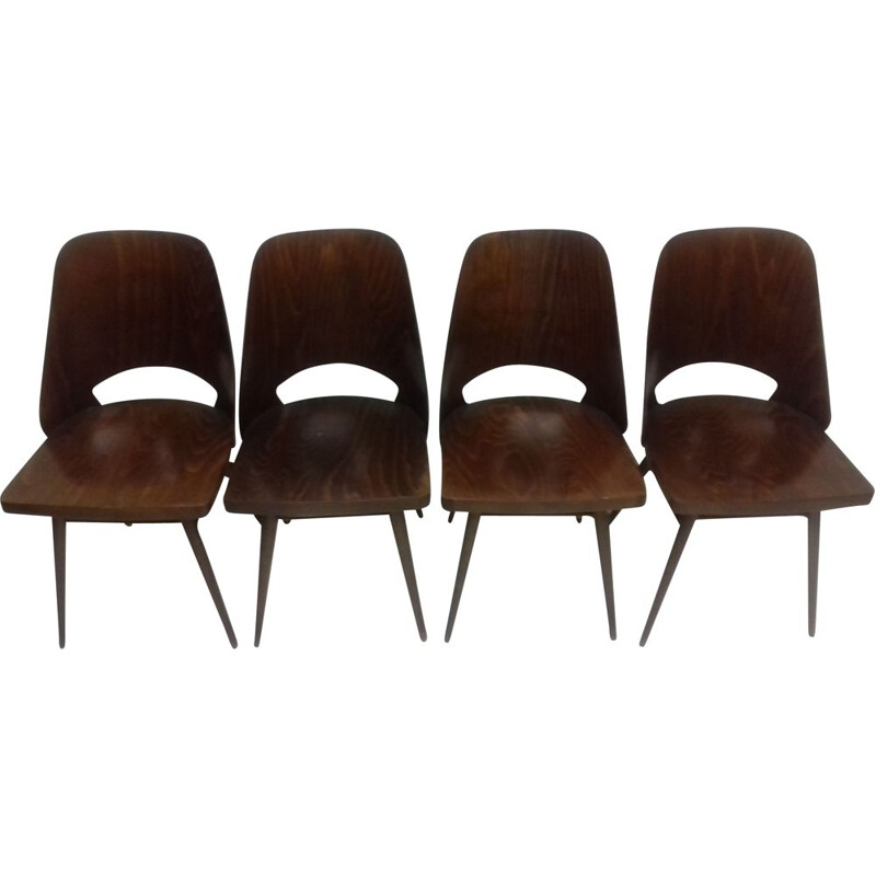 Conjunto de 4 cadeiras de faia Thonet vintage dos anos 60