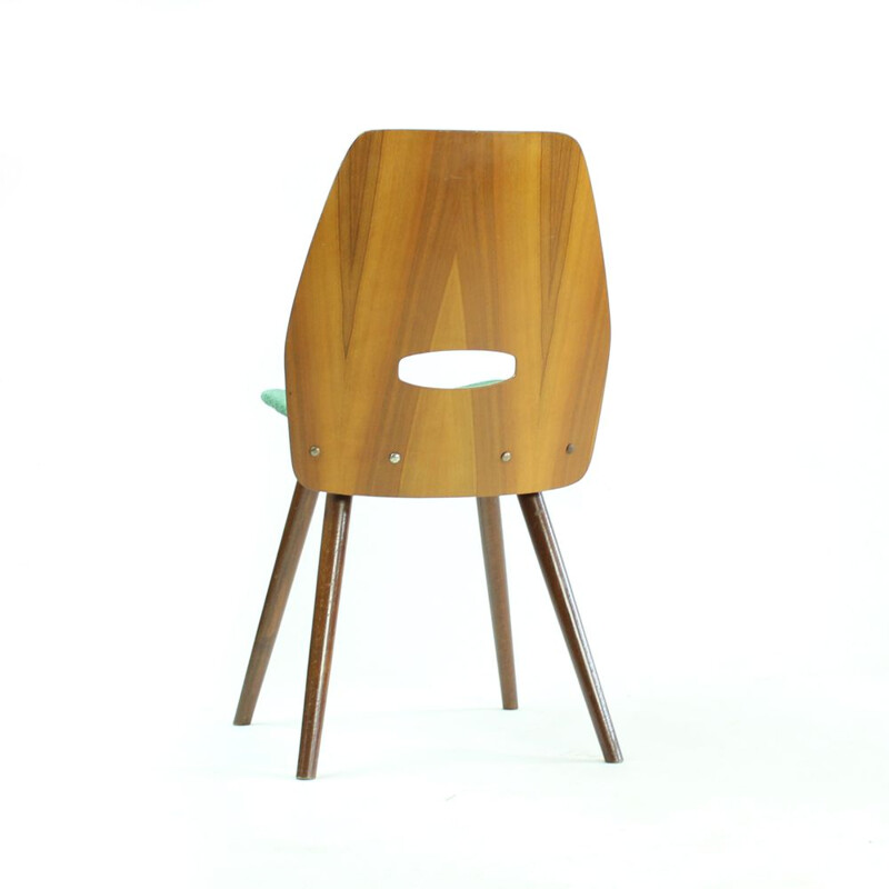 Vintage Lollipop chair for Tatra in green fabric and oak 1960s